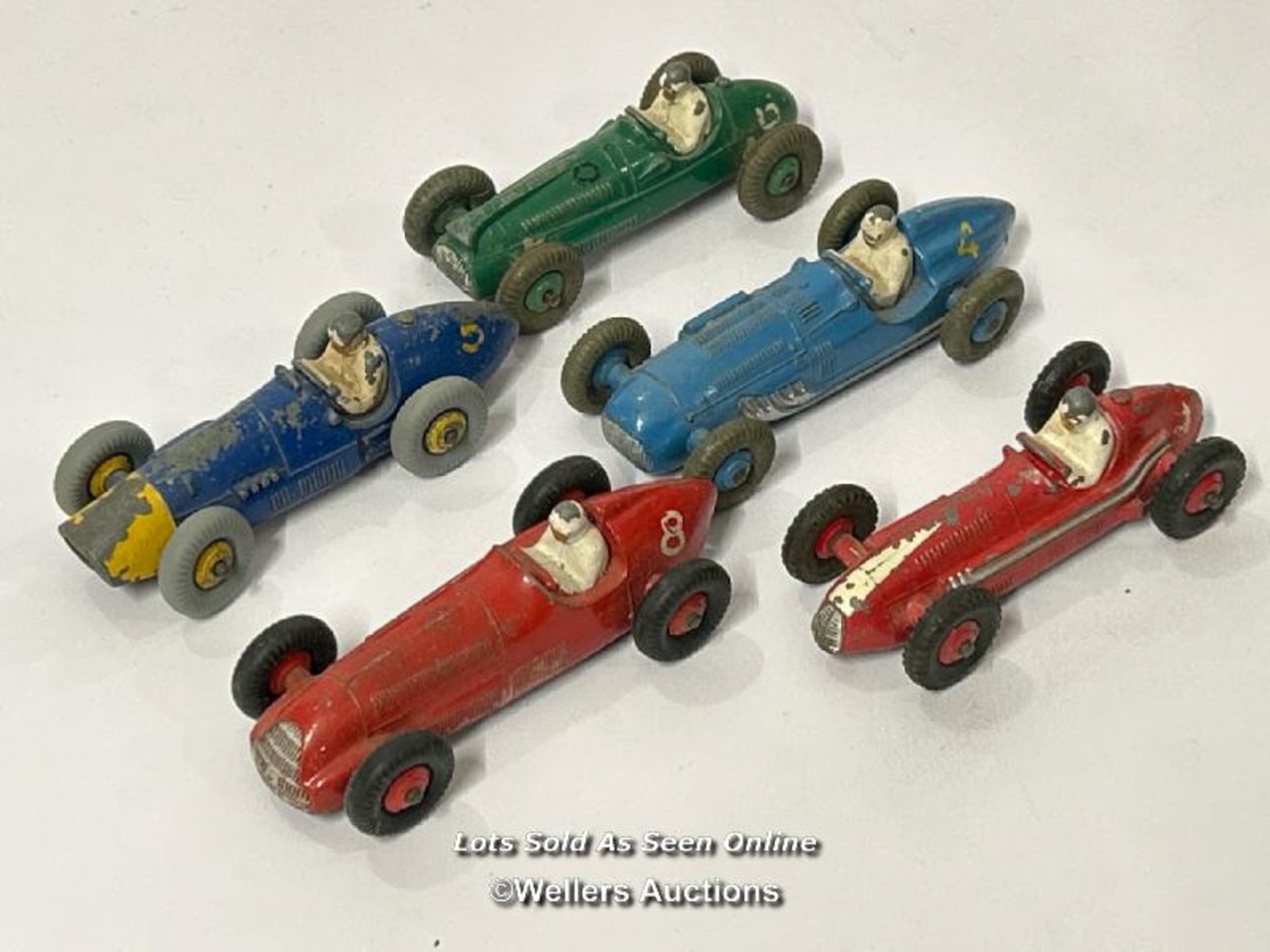 Five Dinky Toys diecast sports cars to include FA-Romero no.232, Ferrari no.23H, Talbot Lago no.230,