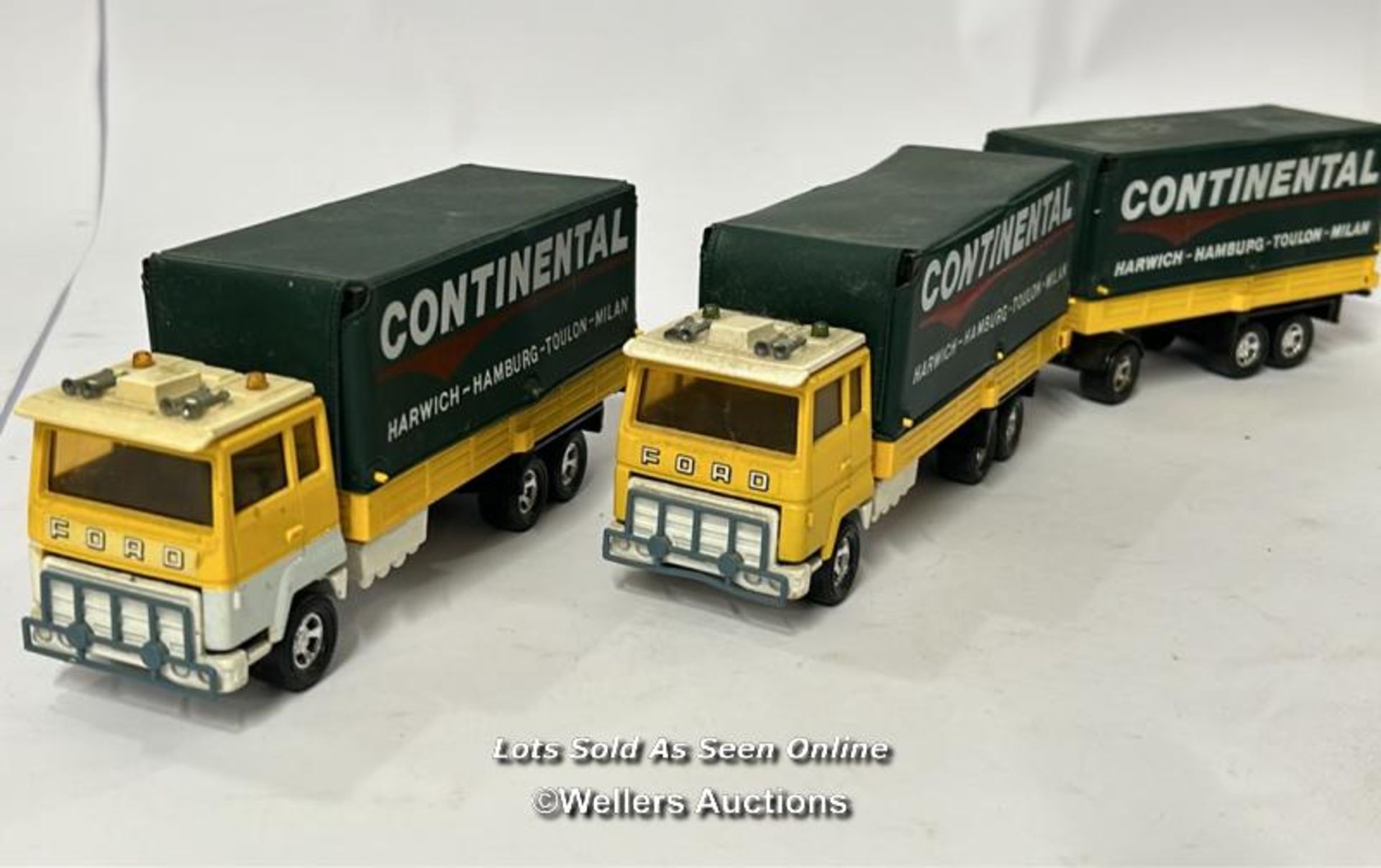 Two Matchbox Lesney Ford 'H' series trucks with one matching trailer, Branter 1:32 scale trailer and - Image 2 of 8