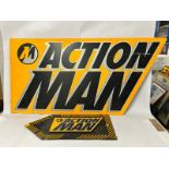Two Action Man shop signs c1990s, largest 120 x 59cm / AN16