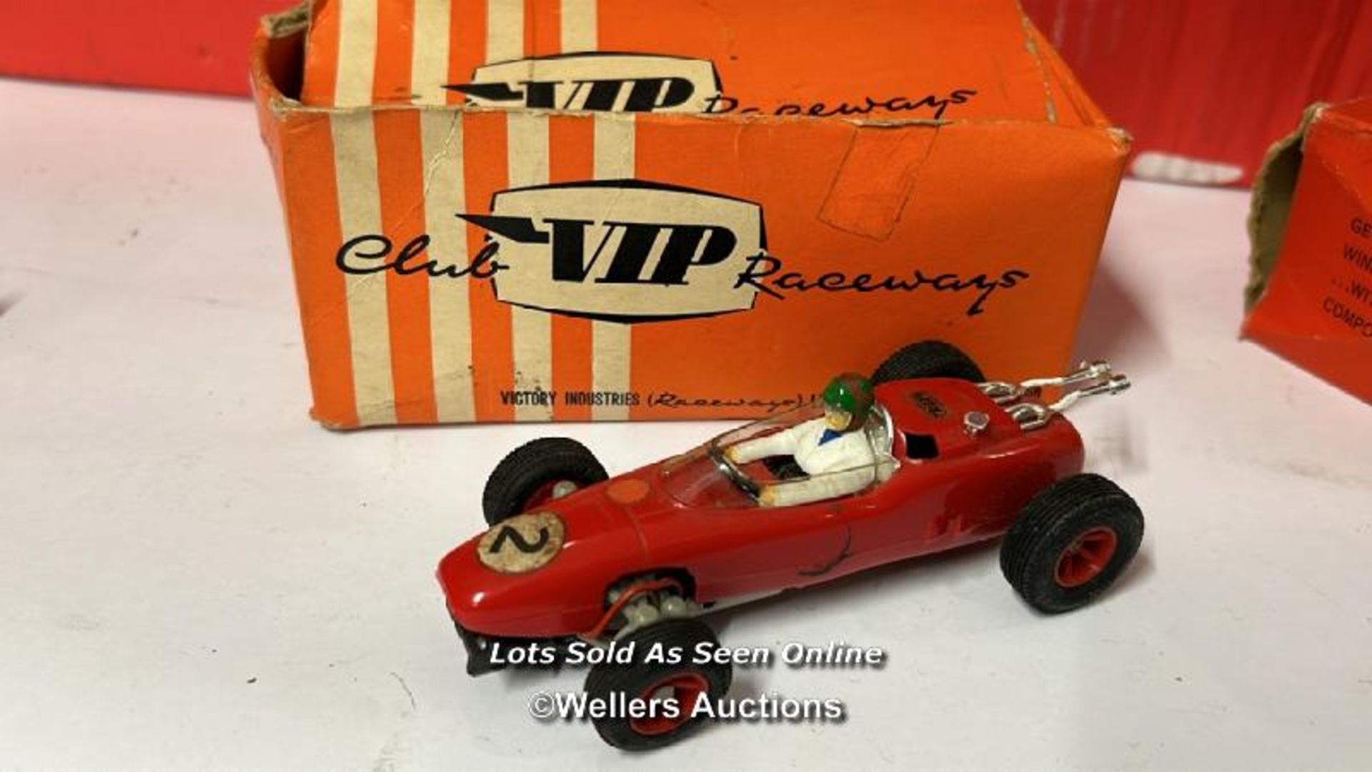 Four vintage V.I.P Raceways track cars, two boxed with three Scalextric controllers, two M.R.R.C. - Image 5 of 18