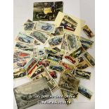 Collection of assorted classic car picture cards, postecards and a photograph of Capt Nash