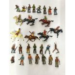 Mainly Britains lead 'Wild West' figures including horses, Cowboys and Native American warriors (29)