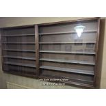 Large wall hanging display case with wooden shelves, 183 x 91 x 17cm
