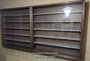 Large wall hanging display case with wooden shelves, 183 x 91 x 17cm
