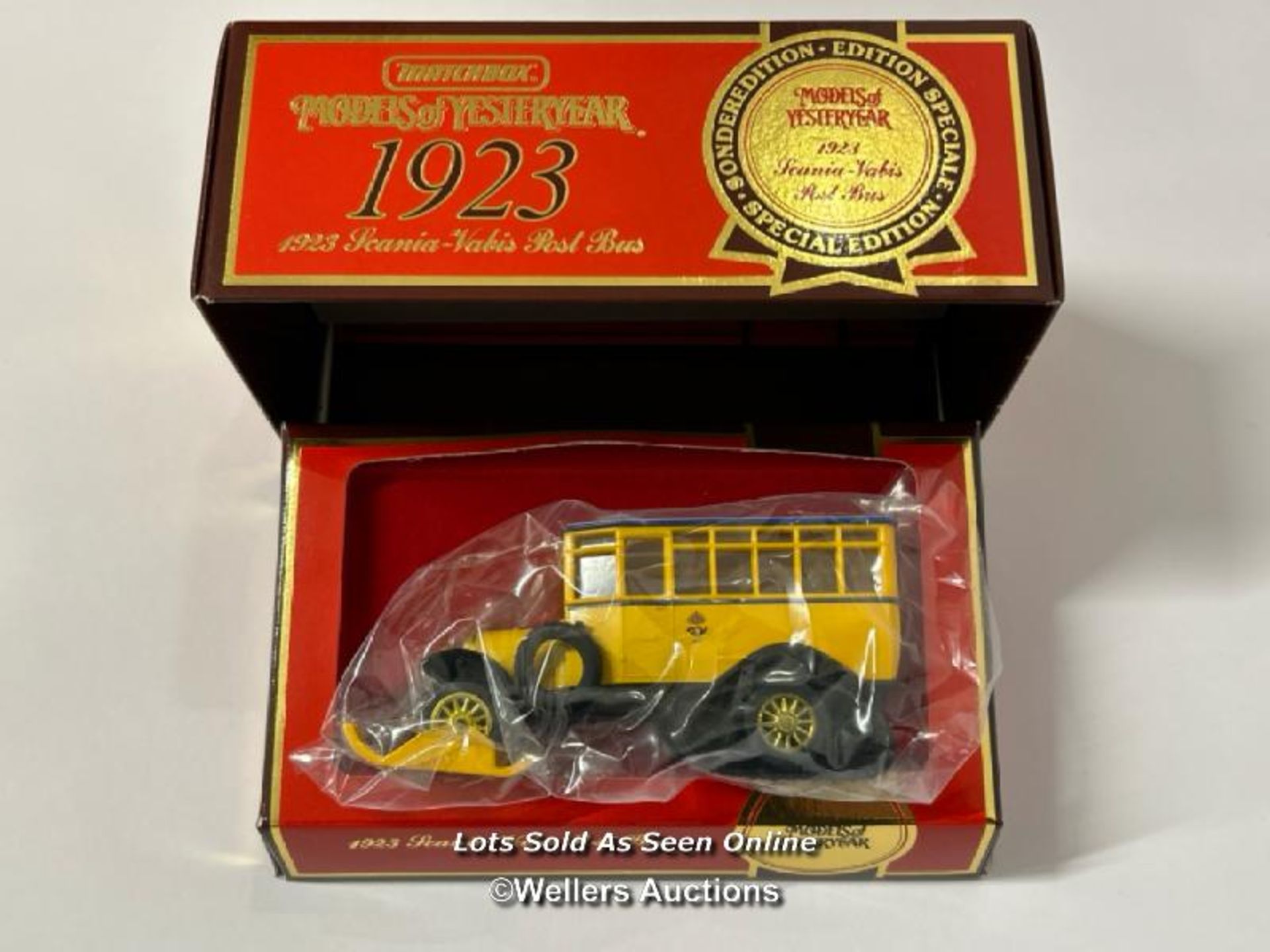 Matchbox Models of Yesteryear 1923 Scania-Vabis Post Bus Y16, rare yellow variant, limited edition