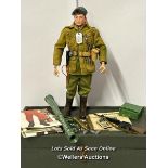 A 1964 Palitoy Action Man figure in American Green Beret fatigues and a wooden kit locker, Palitoy
