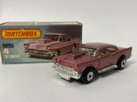 Matchbox Lesney no.4 '57 Chevy, metallic pale pink body, good condition with box, 1979 / AN14