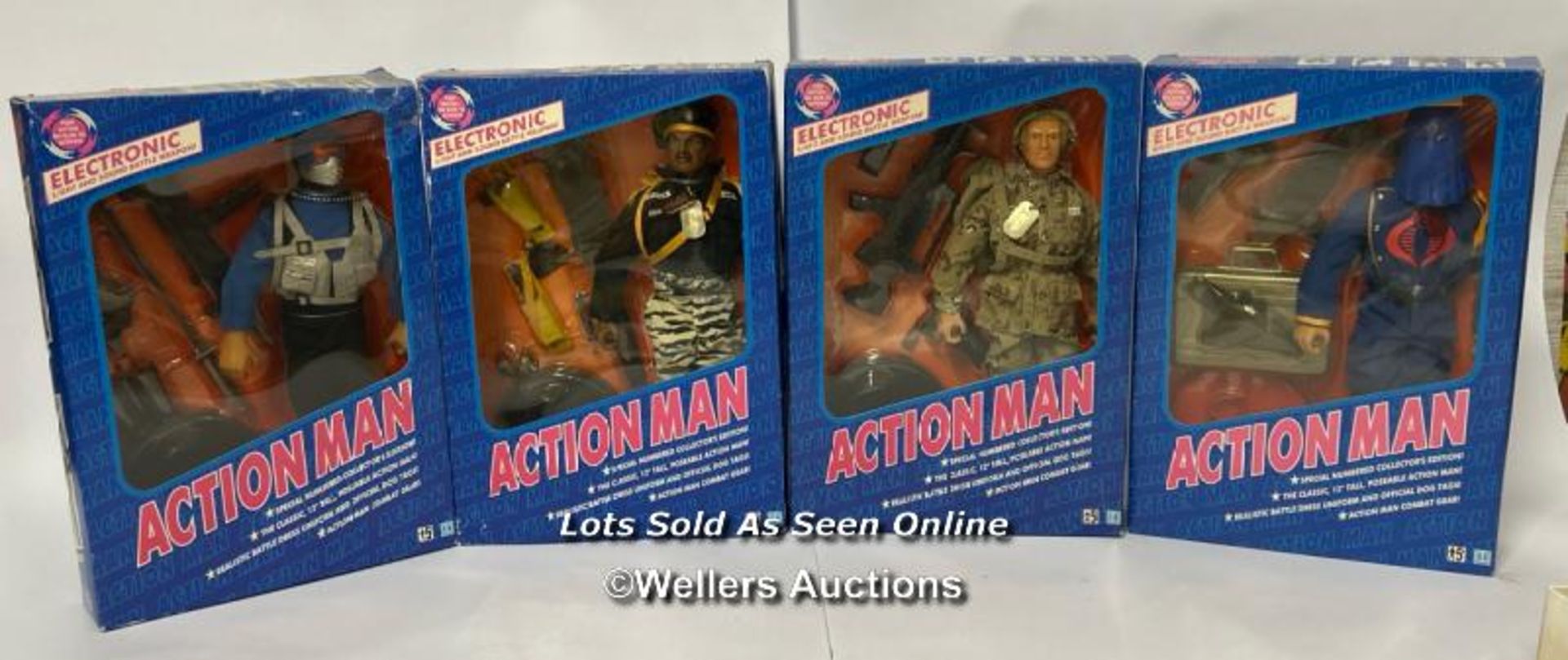 Hasbro GI Joe - Action Man, four boxed unopened 12" figures - Duke, Stalker, Cobra Commander and