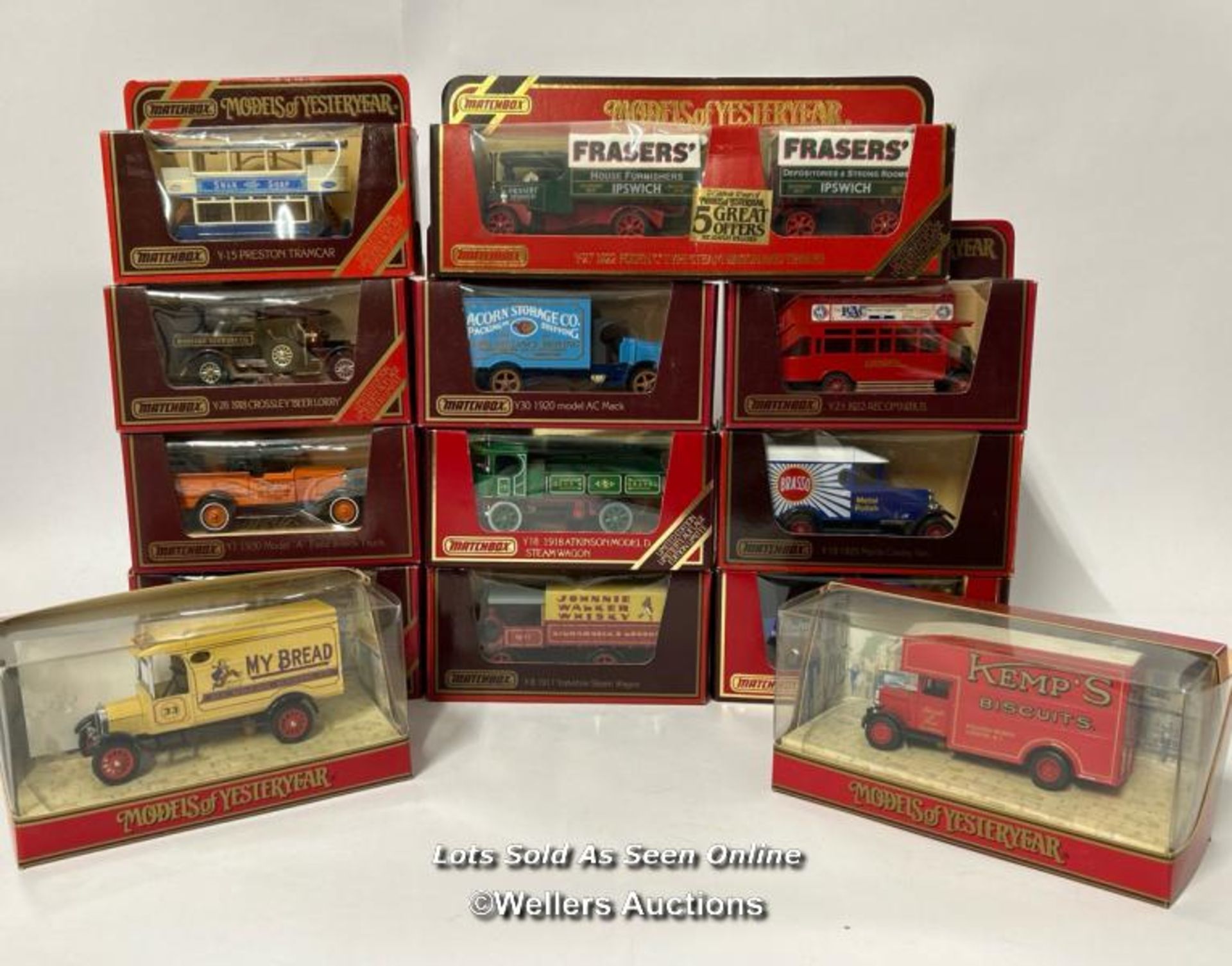 Thirteen assorted Matchbox Models of Yesteryear trucks and buses including 1922 Foden 'C' Type steam