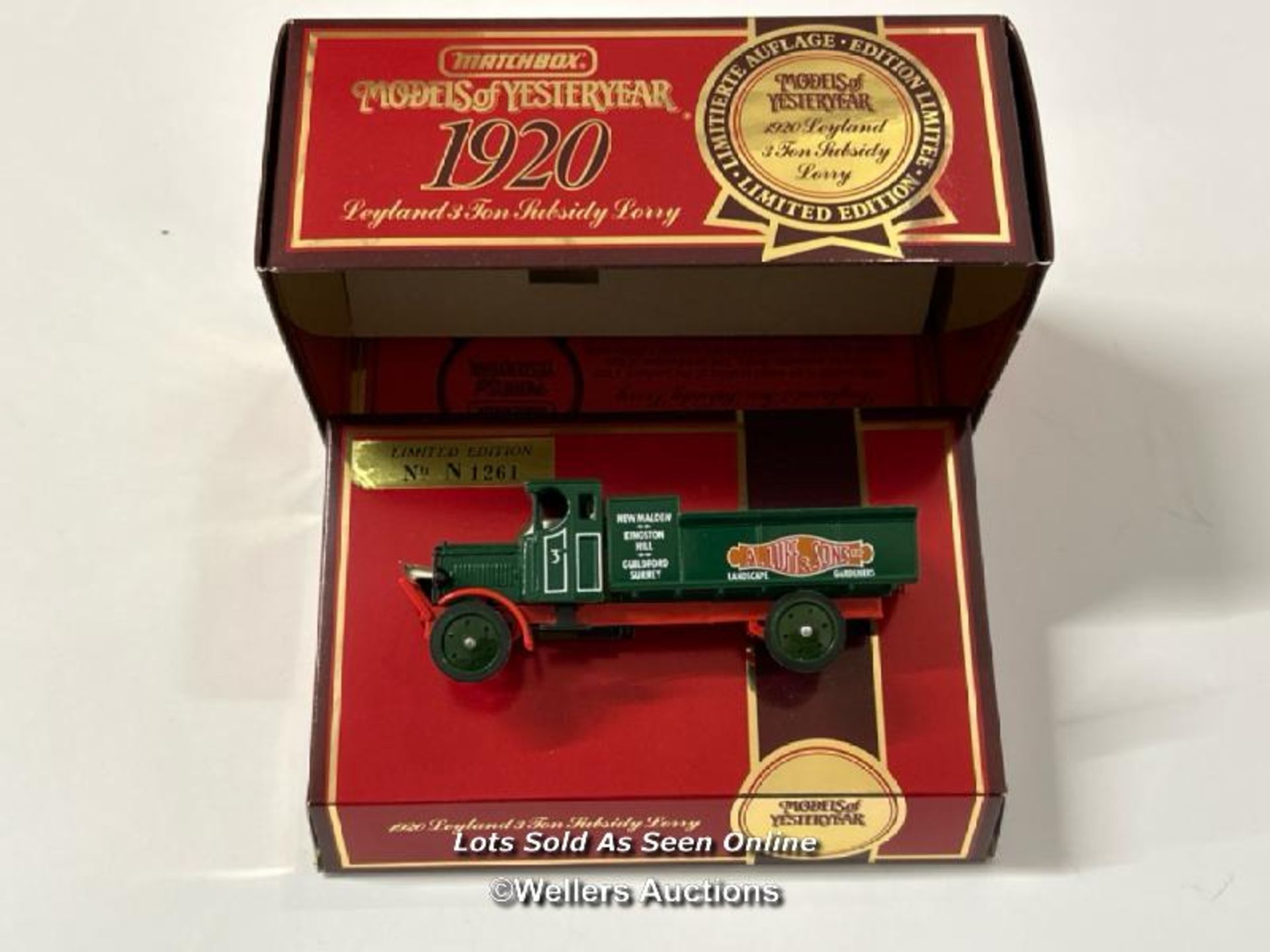 Matchbox Models of Yesteryear 1920 , Layland 3 Ton "A.Luff & Sons" Lorry Y-9, Limited edition, boxed