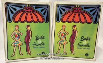 Two vintage 1960's Barbie & Francie vinyle doll trunks, with six vintage Barbie and Francie dolls,