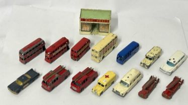 Matchbox group of unboxed emergency vehicles and buses with a Matchbox "Home Stores" shop (15) /
