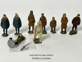 Eight assorted lead military figures including one RAF fire fighter from set 1758 / AN5