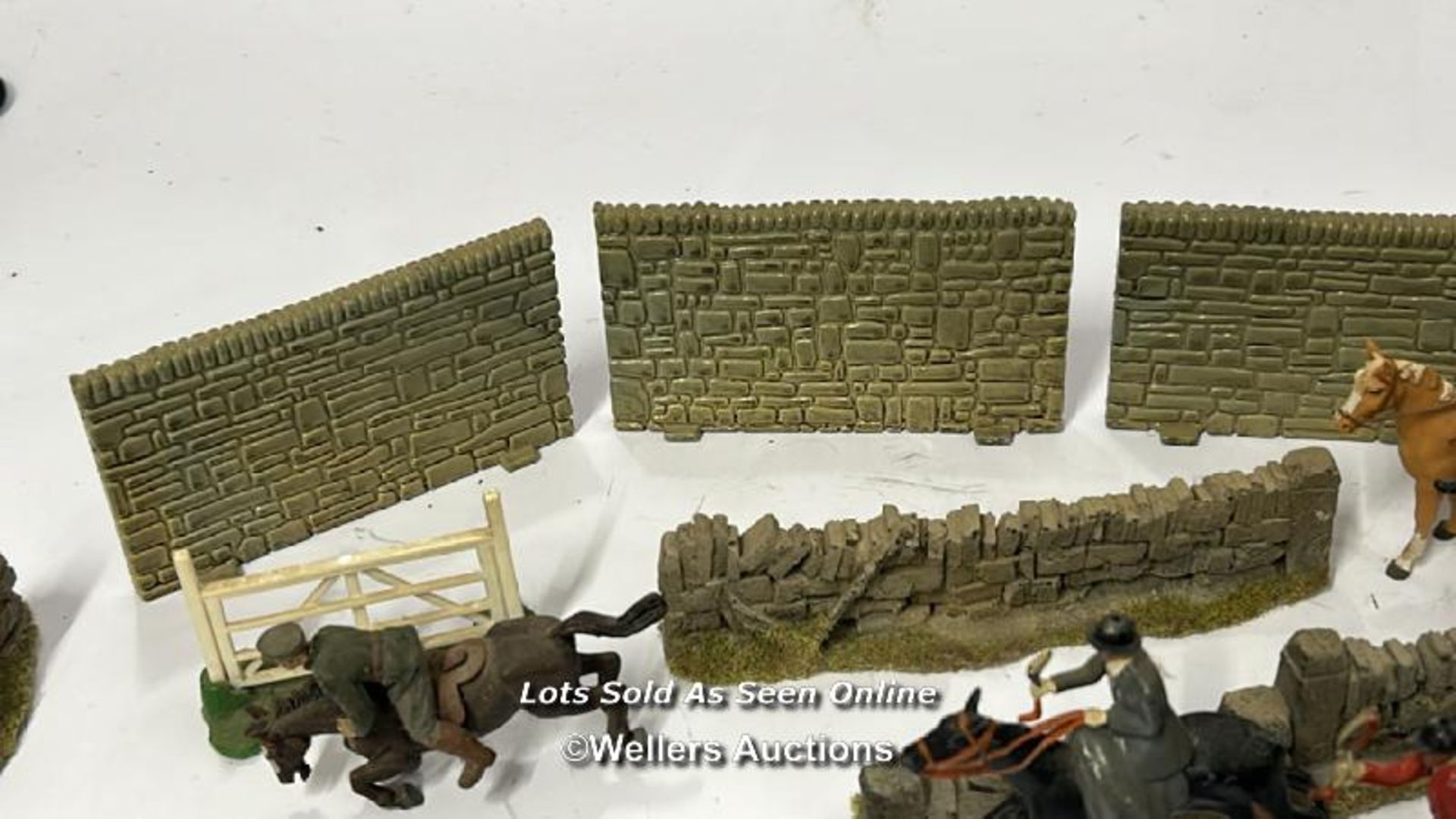 Models including metal and plastic horses with riders, lead greyhounds, walls, hedges and sand - Image 6 of 8