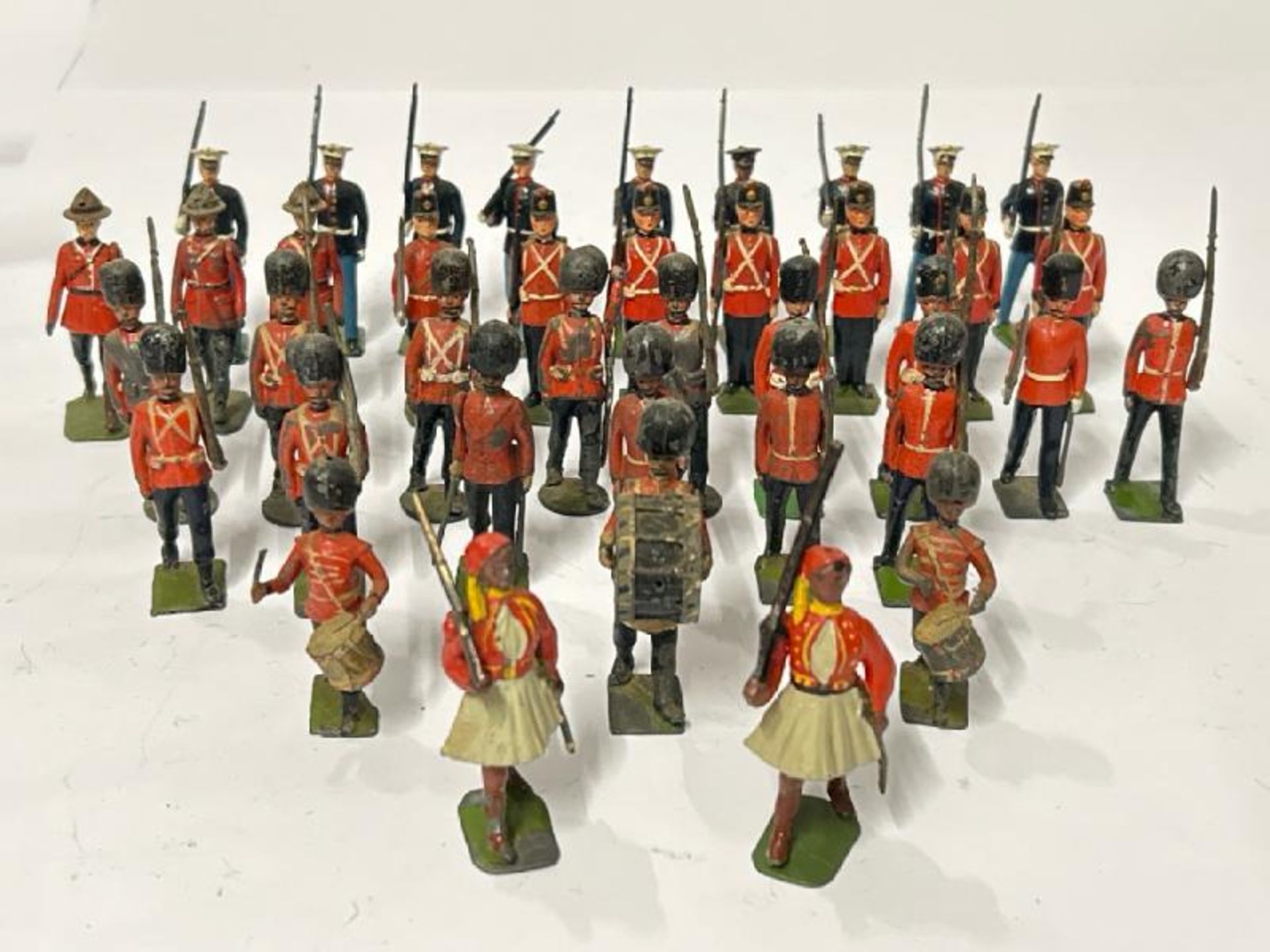 Assorted Britains lead soldiers including Grenadier guards, U.S. Marines and Foot Infantry