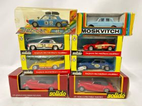 Eight boxed model cars to include six Solido model cars, one Norev and one Moskvitch car / AN14