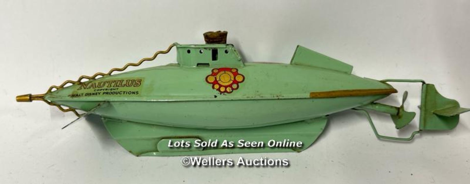 Sutcliffe models "Nautilus" tin toy from Disney's 20,000 Leagues Under the Sea, unboxed