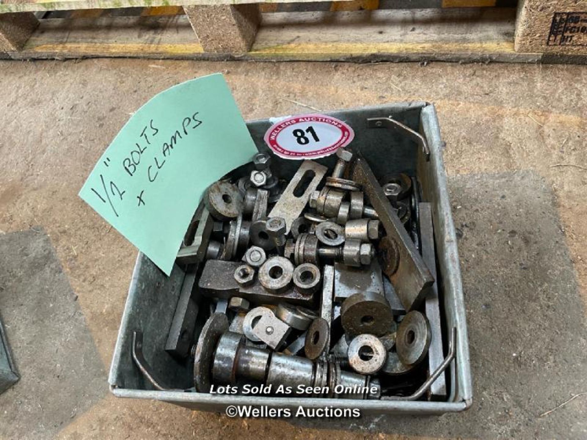 LARGE QUANTITY 1/2" BOLTS AND CLAMPS