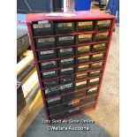 32X DRAWER METAL STORAGE CABINET, FULL OF ASSORTED DIES AND MORE