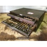 MULTIGRAPH SIX DRAWER METAL STORAGE CHEST, CONTENTS INCL. ROLL TAPS, CUT TAPS AND DRILLS, IMPERIAL