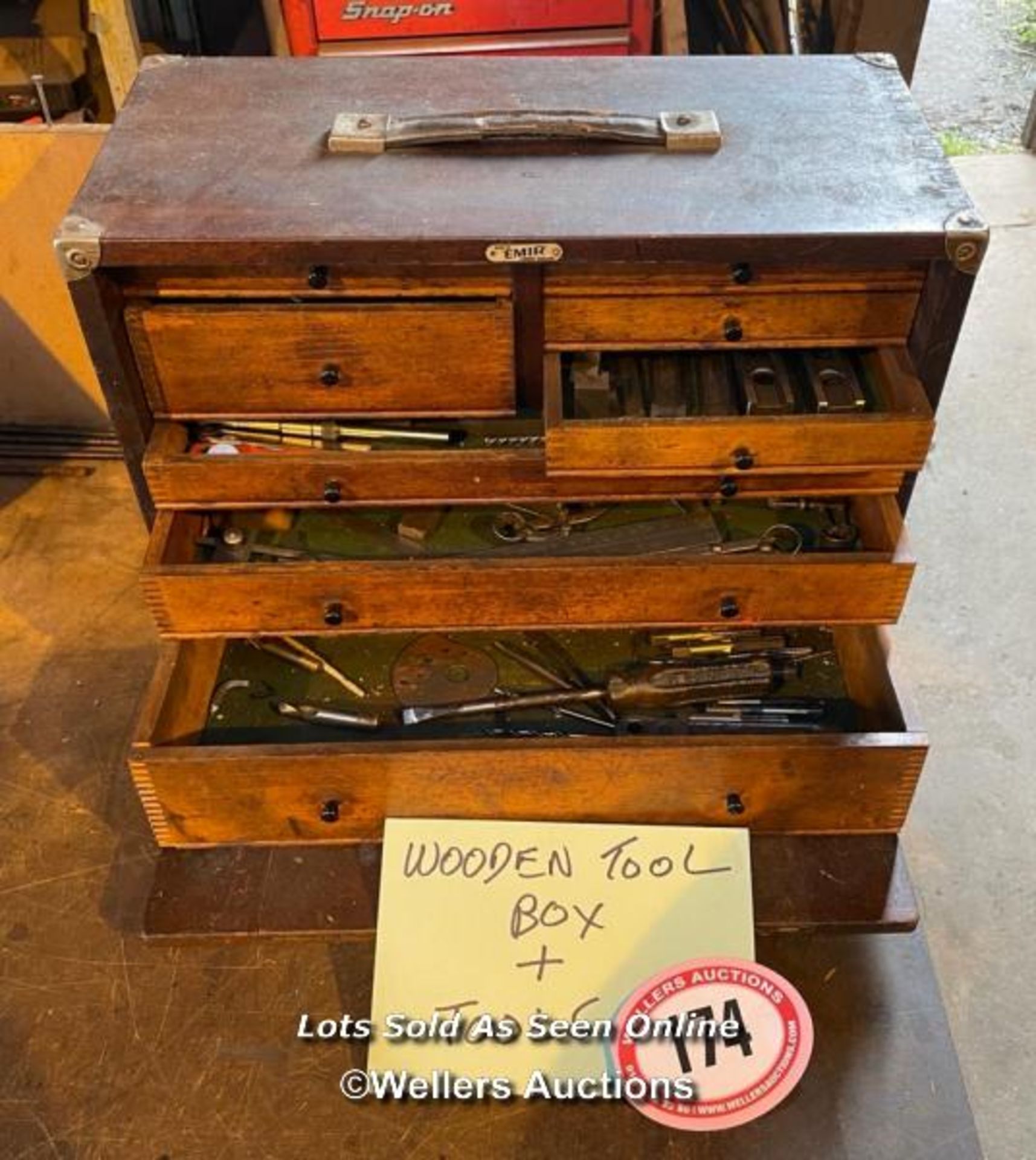 8X DRAWER WOODEN TOOL BOX WITH EXTENSIVE CONTENTS, BOX MADE BY EMIR - Image 2 of 4