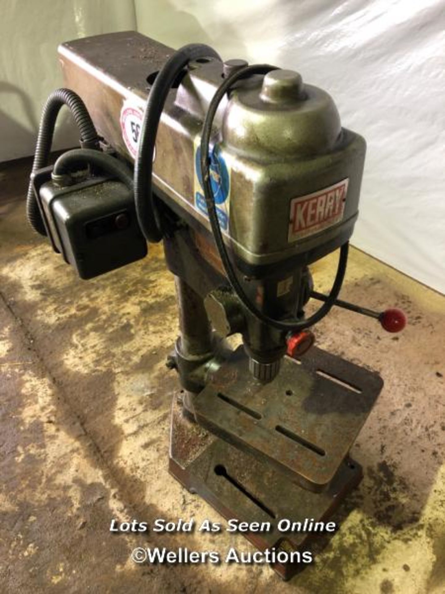 KERRY 3 PHASE BENCH DRILL WITH ADJUSTABLE TWIN DRILL HEAD, IN WORKING ORDER