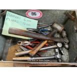 TRAY OF HAMMERS AND PLIERS