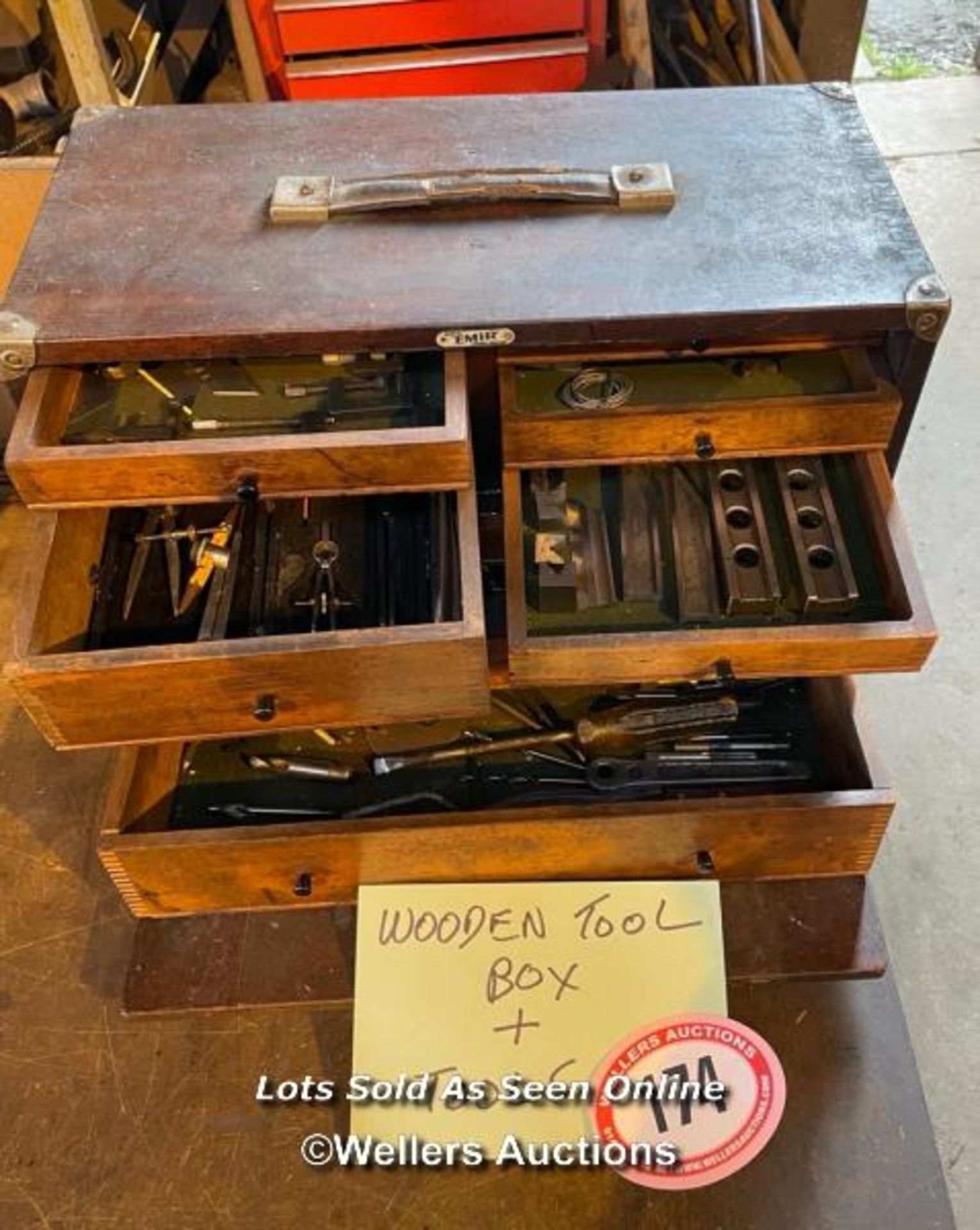 8X DRAWER WOODEN TOOL BOX WITH EXTENSIVE CONTENTS, BOX MADE BY EMIR - Image 3 of 4