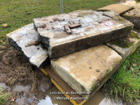 FIVE PIECES OF MIXED STONE/CONCRETE COPING, LARGEST 100CM L X 55CM W