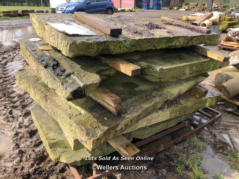 FIVE LARGE PIECES OF YORKSTONE, LARGEST APPROX. 180CM L X 80CM W - Image 3 of 3