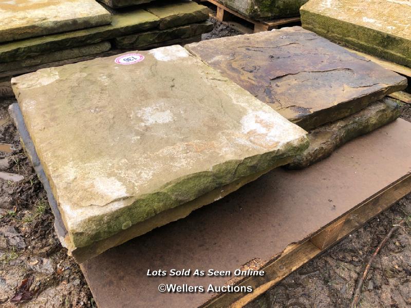 FIVE PIECES OF YORKSTONE PAVING, VARIOUS SIZES, LARGEST 72CM W X 60CM L - Image 2 of 2