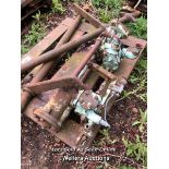 VINTAGE WATER PUMP AND TWO HEAVY IRON SUPPORTS