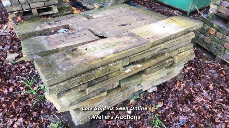 PALLET OF RECLAIMED YORKSTONE PAVING, ASSORTED SIZES, APPROX. 87CM L X 30CM W X 5CM D - Image 2 of 2