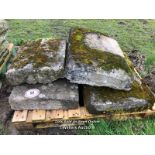 FOUR PIECES OF MIXED STONE/CONCRETE COPING, LARGEST 66CM L X 50CM W