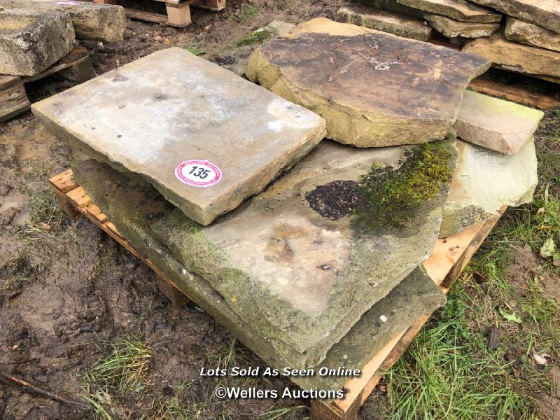 EIGHT PIECES OF YORKSTONE CRAZY PAVING, VARIOUS SIZES, LARGEST 104CM L X 40CM W