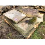 EIGHT PIECES OF YORKSTONE CRAZY PAVING, VARIOUS SIZES, LARGEST 104CM L X 40CM W