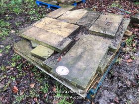 PALLET OF RECLAIMED YORKSTONE PAVING, ASSORTED SIZES, APPROX. 57CM L X 30CM W X 5CM D