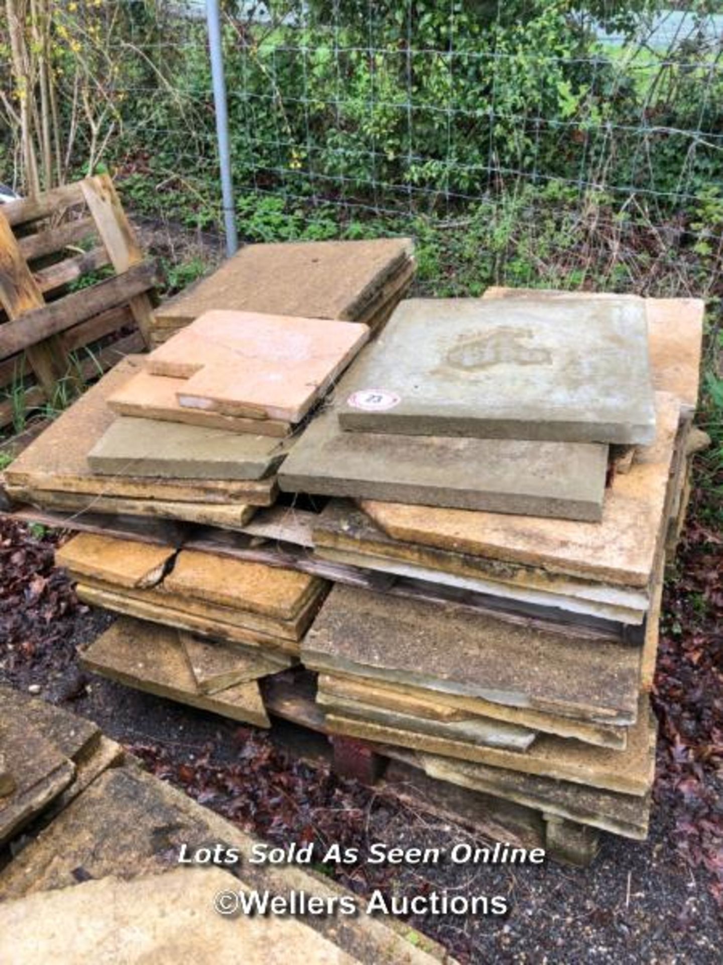 THIRTY PIECES OF ASSORTED STONE PAVING, VARIOUS SIZES, LARGEST 60CM W X 60CM L