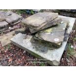 FOUR PIECES OF YORKSTONE, LARGEST 80CM W X 80CM W