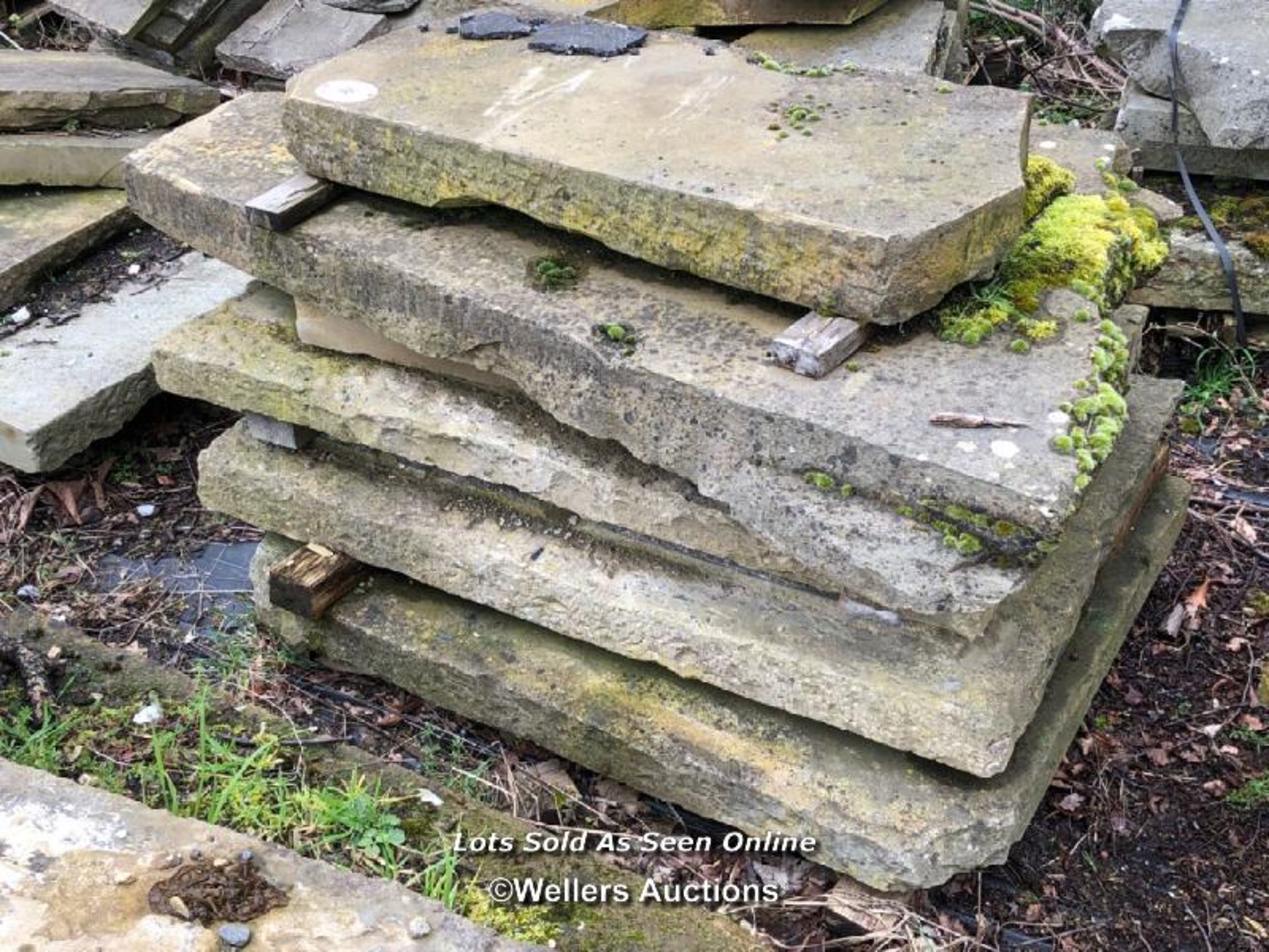 FIVE LARGE PIECES OF YORKSTONE, LARGEST 180CM L X 103CM W