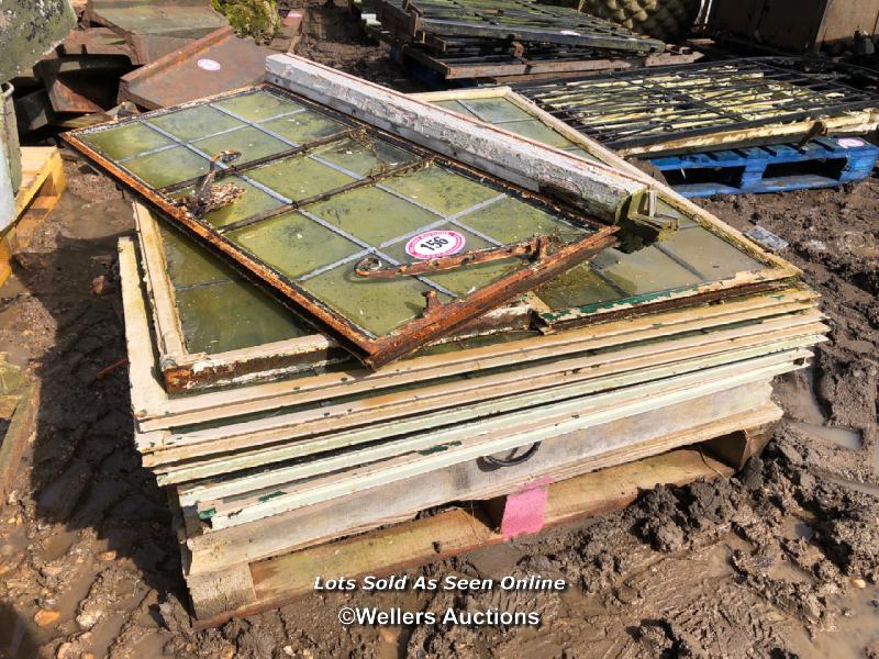 QUANTITY OF VINTAGE WINDOWS, IN CAST IRON FRAMES, FOR RESTORATION