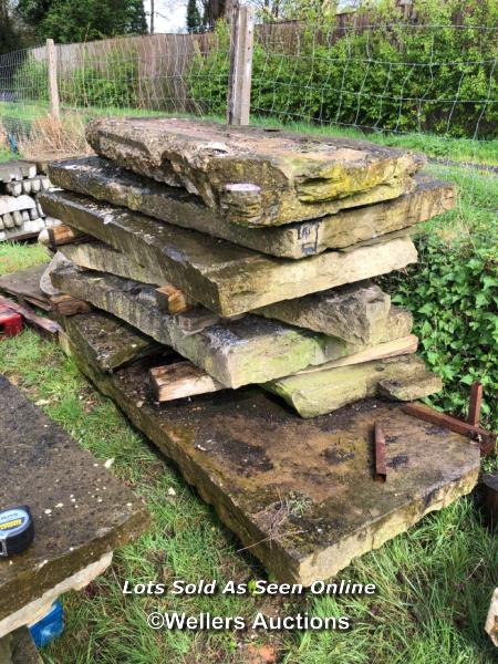 SEVEN LARGE PIECES OF YORKSTONE, LARGEST APPROX. 105CM W X 220CM L - Image 2 of 2