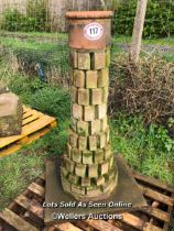 BRICK CHIMNEY FEATURE ON CONCRETE BASE, 130CM H X 76CM W X 60CM W AT BASE