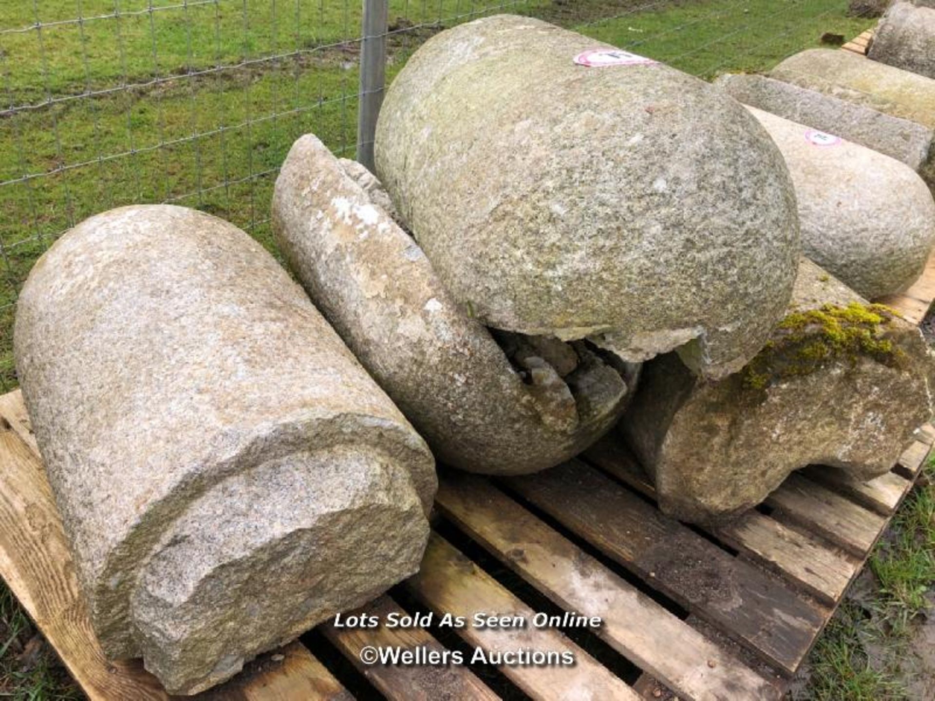 FOUR STONE OR CONCRETE BOLLARDS aka JOSTLE STONES, EACH APPROX. 60CM H - Image 2 of 2