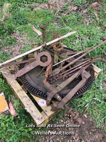 PALLET OF ASSORTED IRONMONGERY, BORERS, BRACKETS AND MACHINERY PARTS