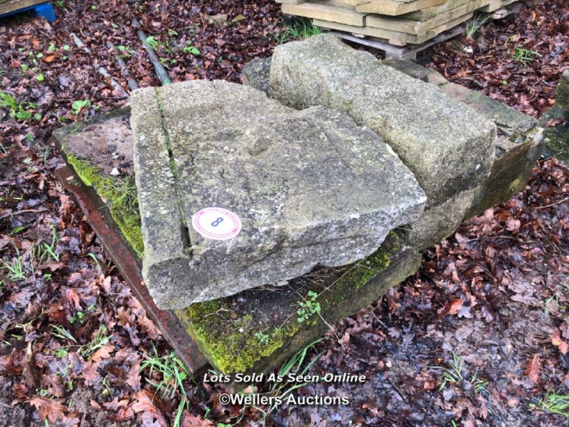 FIVE PIECES OF VARIOUS YORKSTONE, LARGEST 122CM L X 60CM W X 10CM D - Bild 2 aus 2