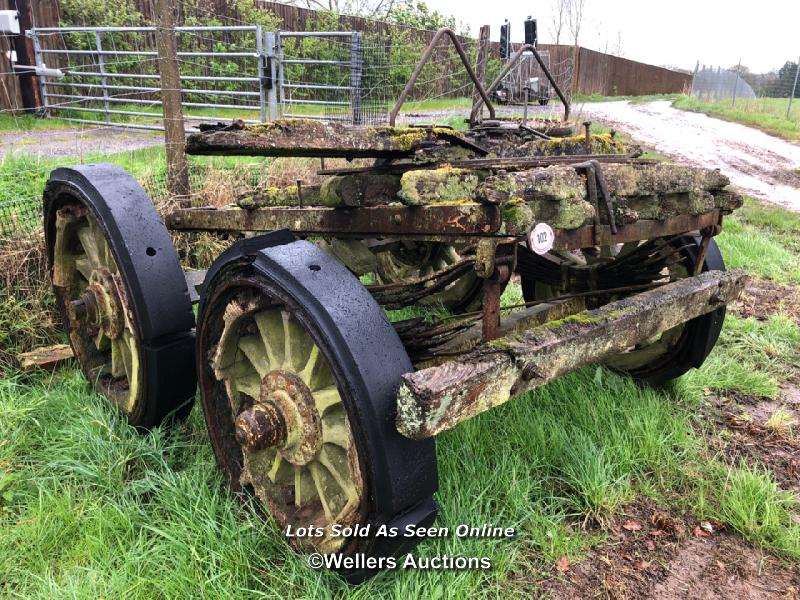 OLD RAILWAY CART, IN NEED OF RESTORATION, TOTAL DIMENSIONS APPROX. 220CM W X 230CM L X 130CM H