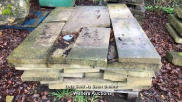 PALLET OF RECLAIMED YORKSTONE PAVING, ASSORTED SIZES, APPROX. 87CM L X 30CM W X 5CM D