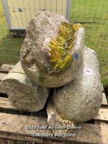 THREE GREY GANITE BOLLARDS aka JOSTLE STONES, EACH APPROX. 60CM H, PROVENANCE TO THE ORIGINAL ST PA