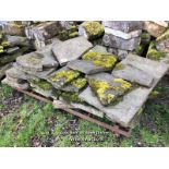 LARGE QUANTITY OF YORKSTONE CRAZY PAVING, LARGEST 122CM L X 60CM W